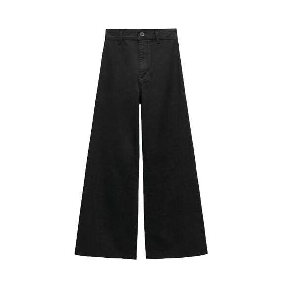 Zara Pants - Zara The Marine Straight Jeans Womens 6 High Rise Wide Leg Raw Hem Crop Black